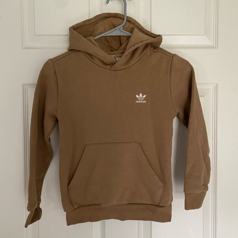 Kids Adidas Tan Hoodie Kangaroo Pocket XS 7-8 Athletic Sweatshirt Youth Sports